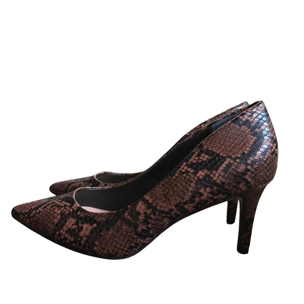 Alfani Step 'N Flex Brown Snakeskin Embossed Pointed Toe Pumps‎ Stiletto Heels